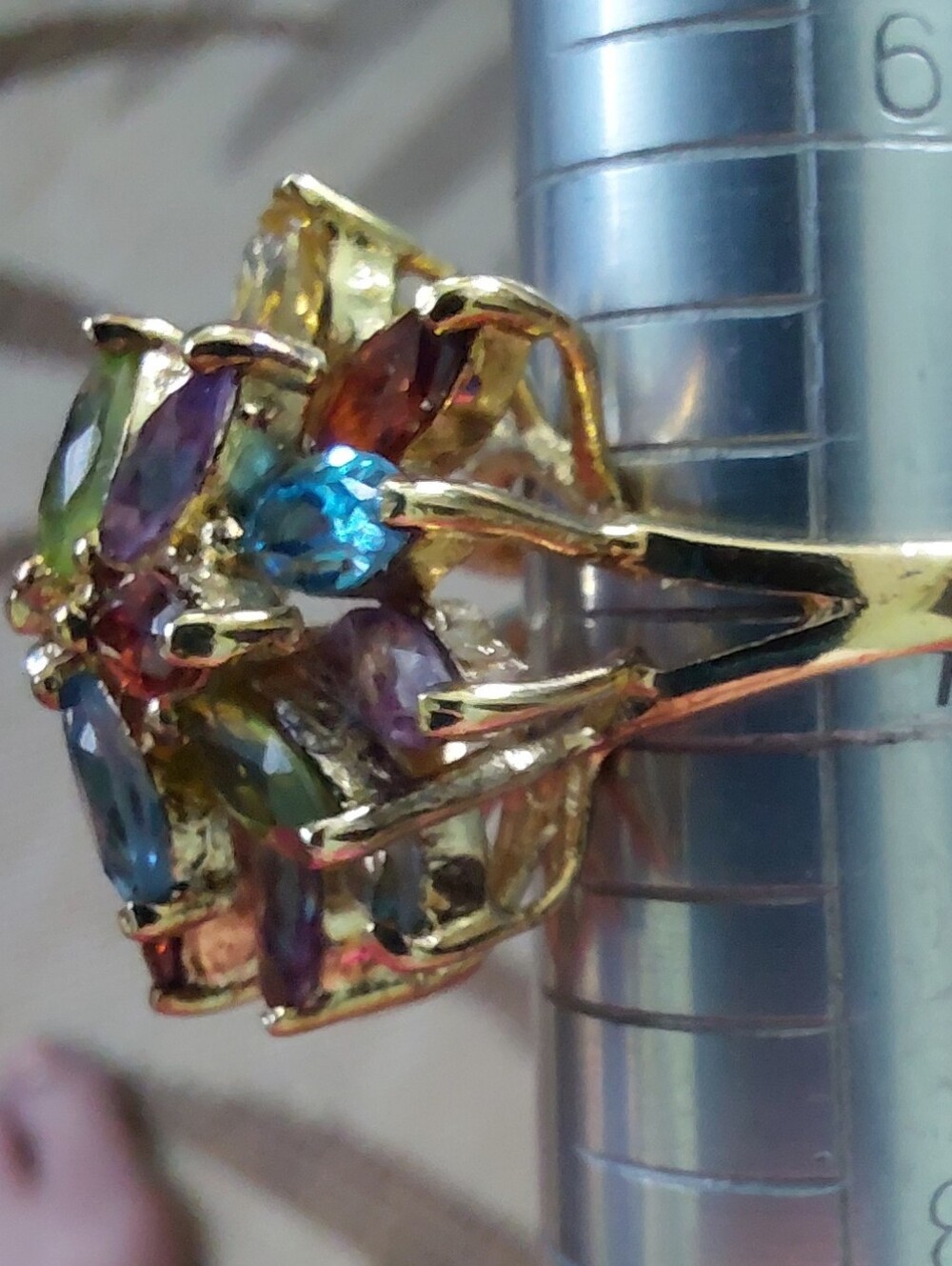 PAJ 925 Sterling gold Vermeil Multi Gemstone Flower Cocktail Ring Size 6.75 - Picture 4 of 7